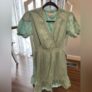 J.O.A. Mint Green Wrap Mini Dress – Puff Sleeve Summer Dress | Size M